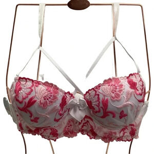 Massam Size Large White & Pink Floral Underwire Bra Made in Brazil. New with Tag